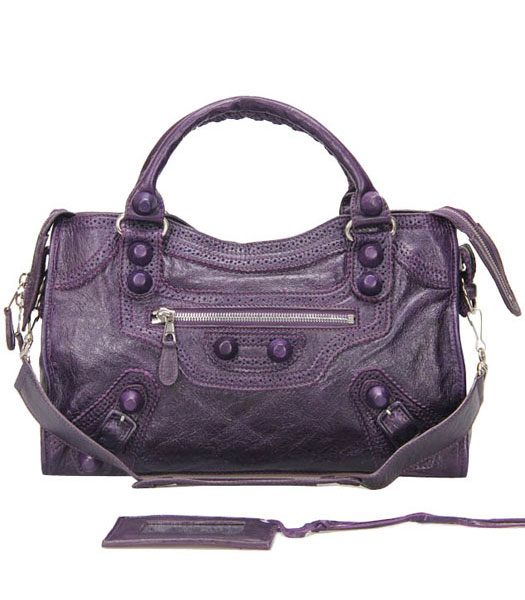 Balenciaga Motorcycle City Bag in viola scuro Custodia in pelle S